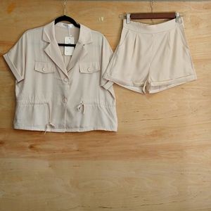 Button Down with Drawstring and Short Two Piece Summer Outfits Tracksuits